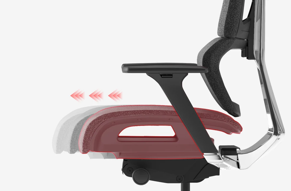 ergonomic seat depth and thigh support infographic for chair with footrest