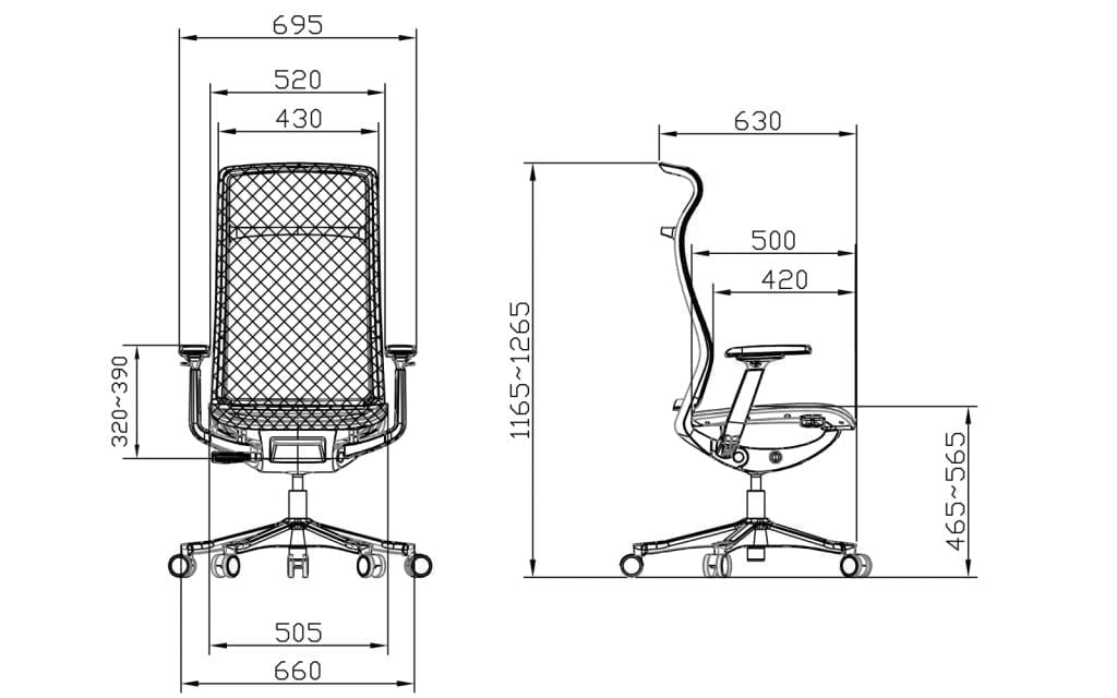 full mesh high back office chair V5-BH-02 Sketch and dimensions of each part