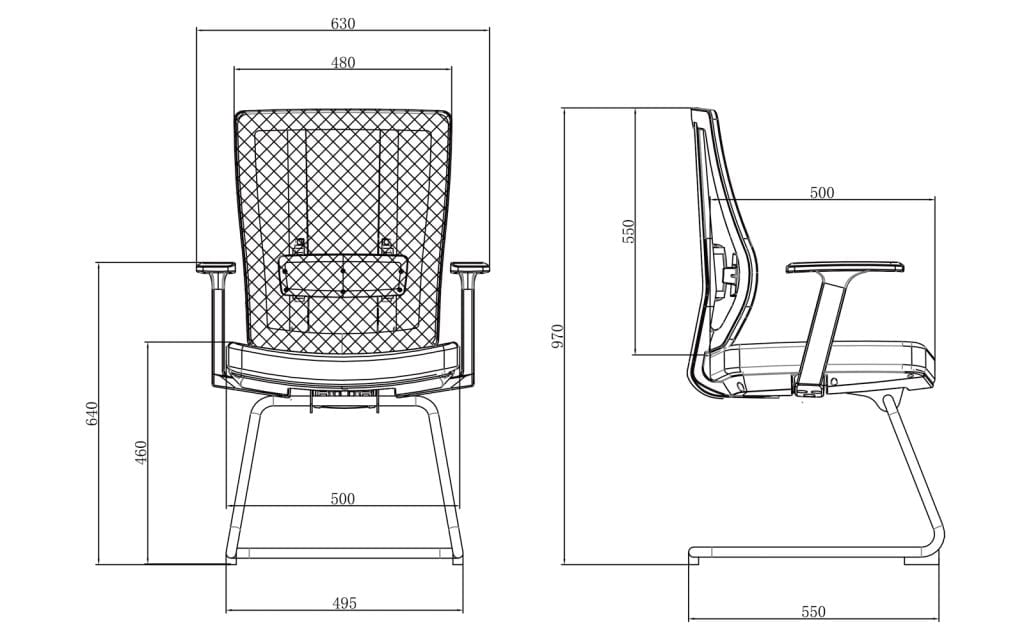office visitor chair with arms X3-55CM Sketch and dimensions of each part