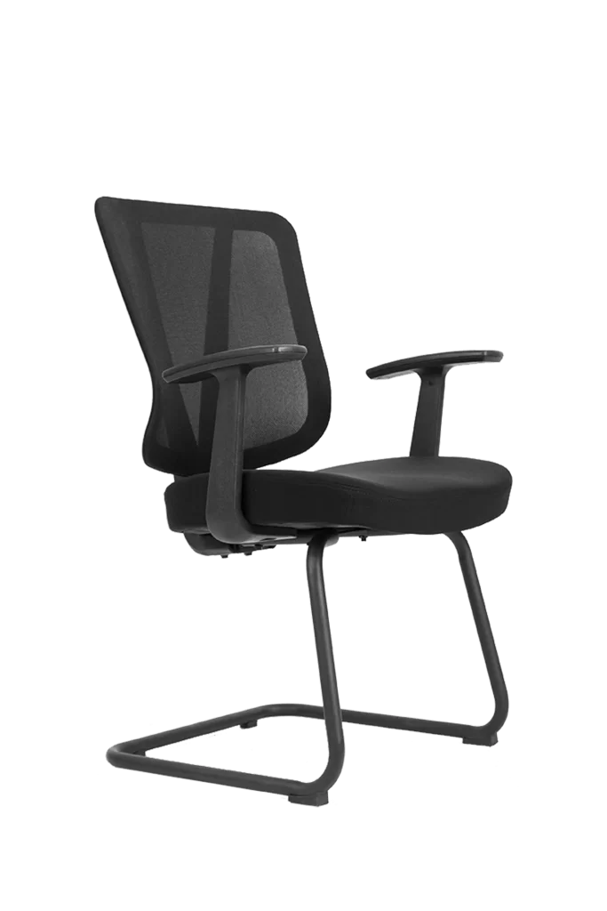 black office guest chair with mesh back and armrests