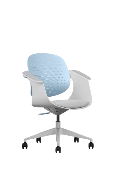 modern office chair with blue backrest and white frame