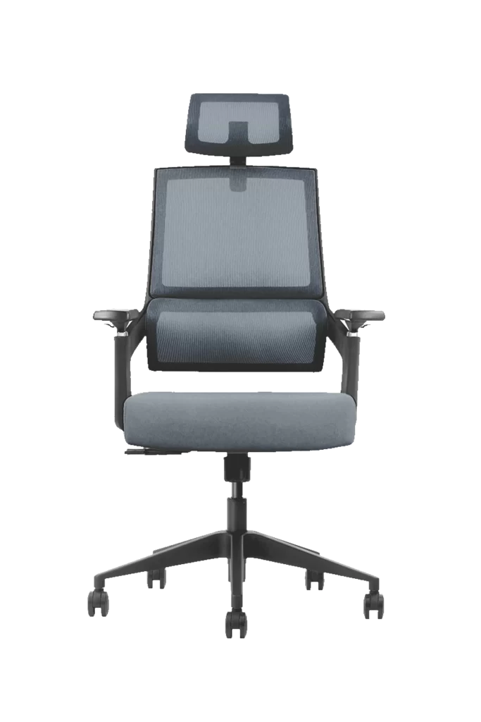 modern office chair with mesh back and seat, adjustable armrests and wheels