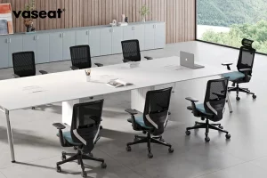 In a conference room, SM6 ergonomic chairs are neatly placed in it