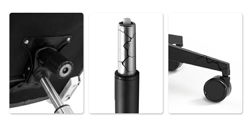 Office chair parts with visible cracks and damage