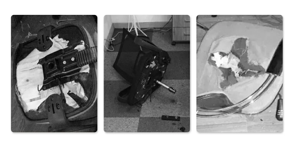 Office chair parts with visible cracks and damage