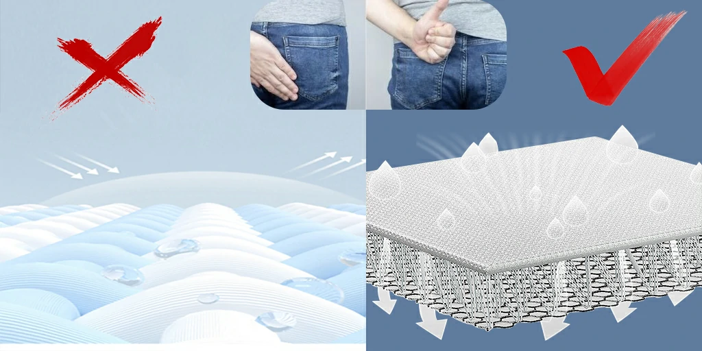 Image showing correct and incorrect ways to stop bum sweat on chairs