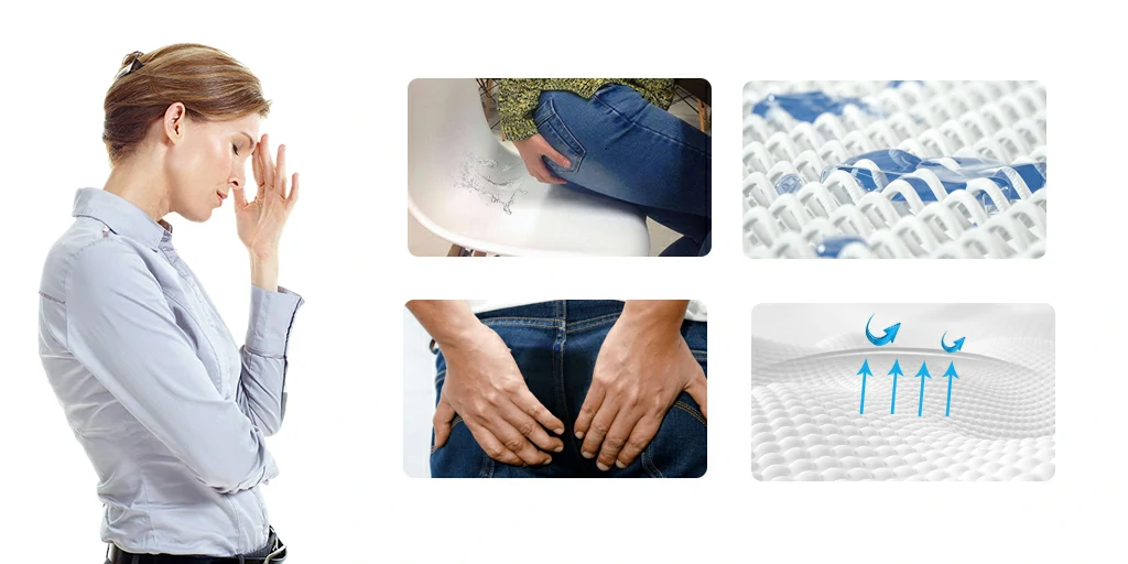woman with sweaty pants and mattress details