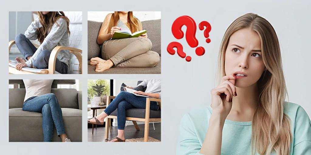 People sitting cross-legged on chairs with question marks