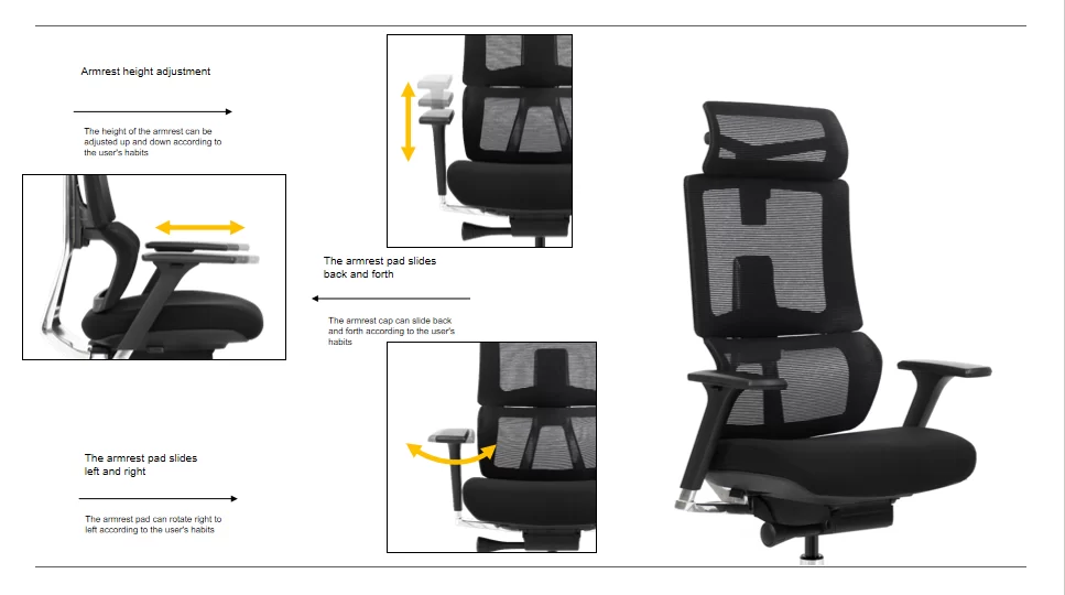 ergonomic office chair armrest height and pad adjustments