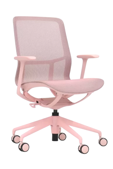 pink ergonomic office chair with mesh back and armrests