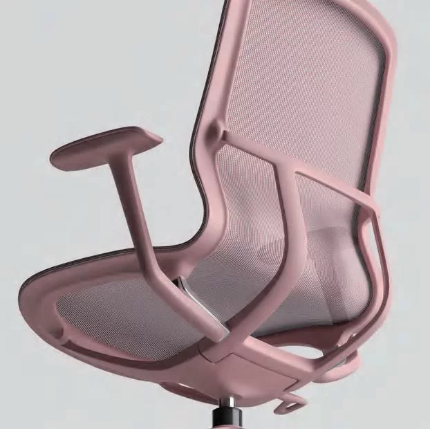 Pink ergonomic office chair with mesh back and armrests