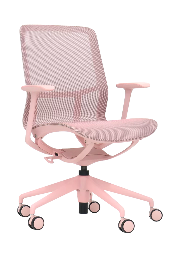 pink ergonomic office chair with mesh back and armrests