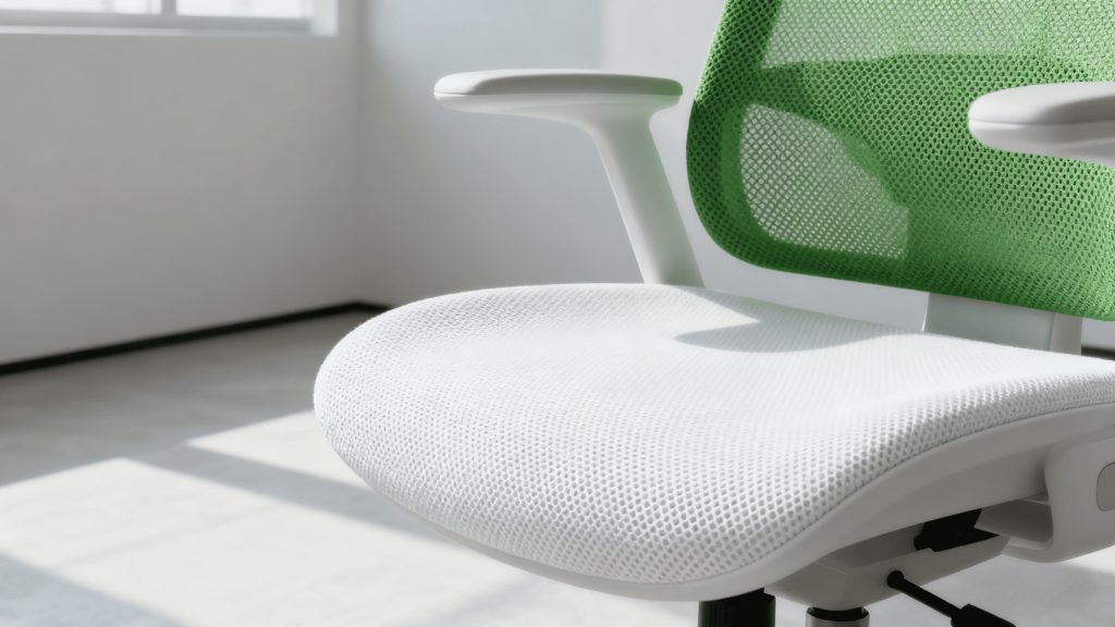 Close-up of ergonomic office chair with breathable mesh upholstery demonstrating the best fabric for office chair in hot climates