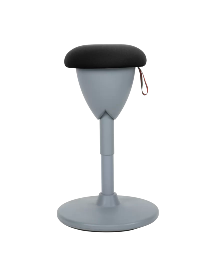 black-and-white wobble stool with adjustable height