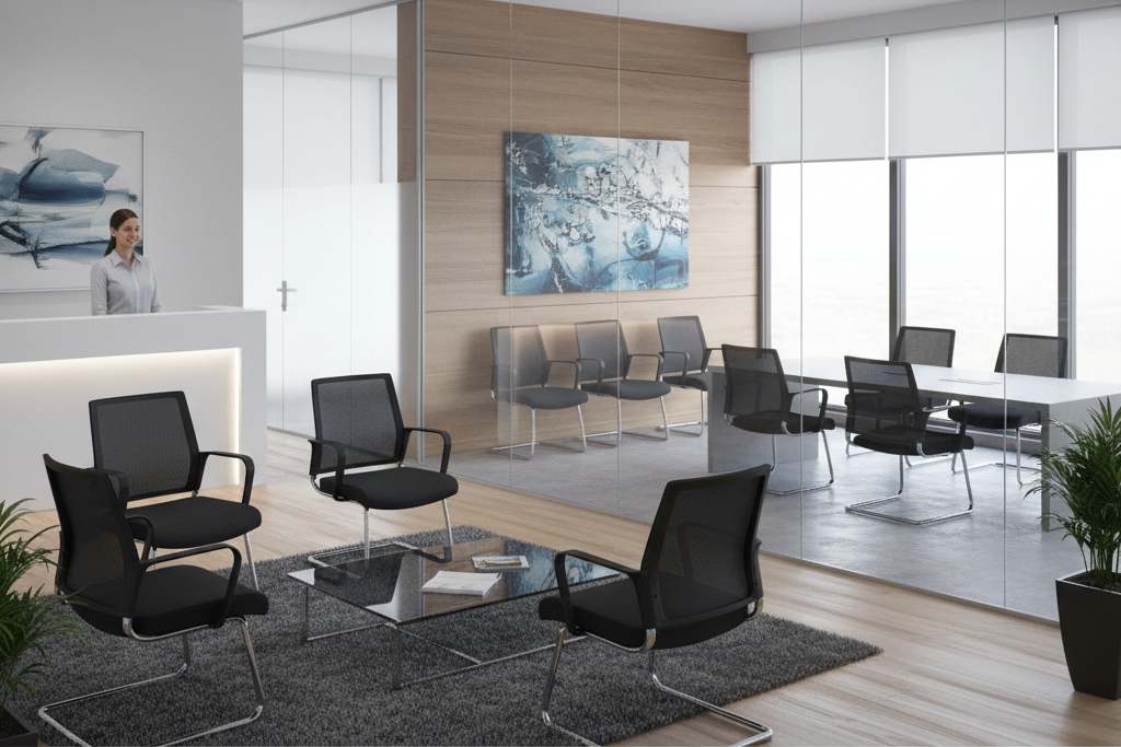 Professional seating with clean lines for reception and meeting areas
