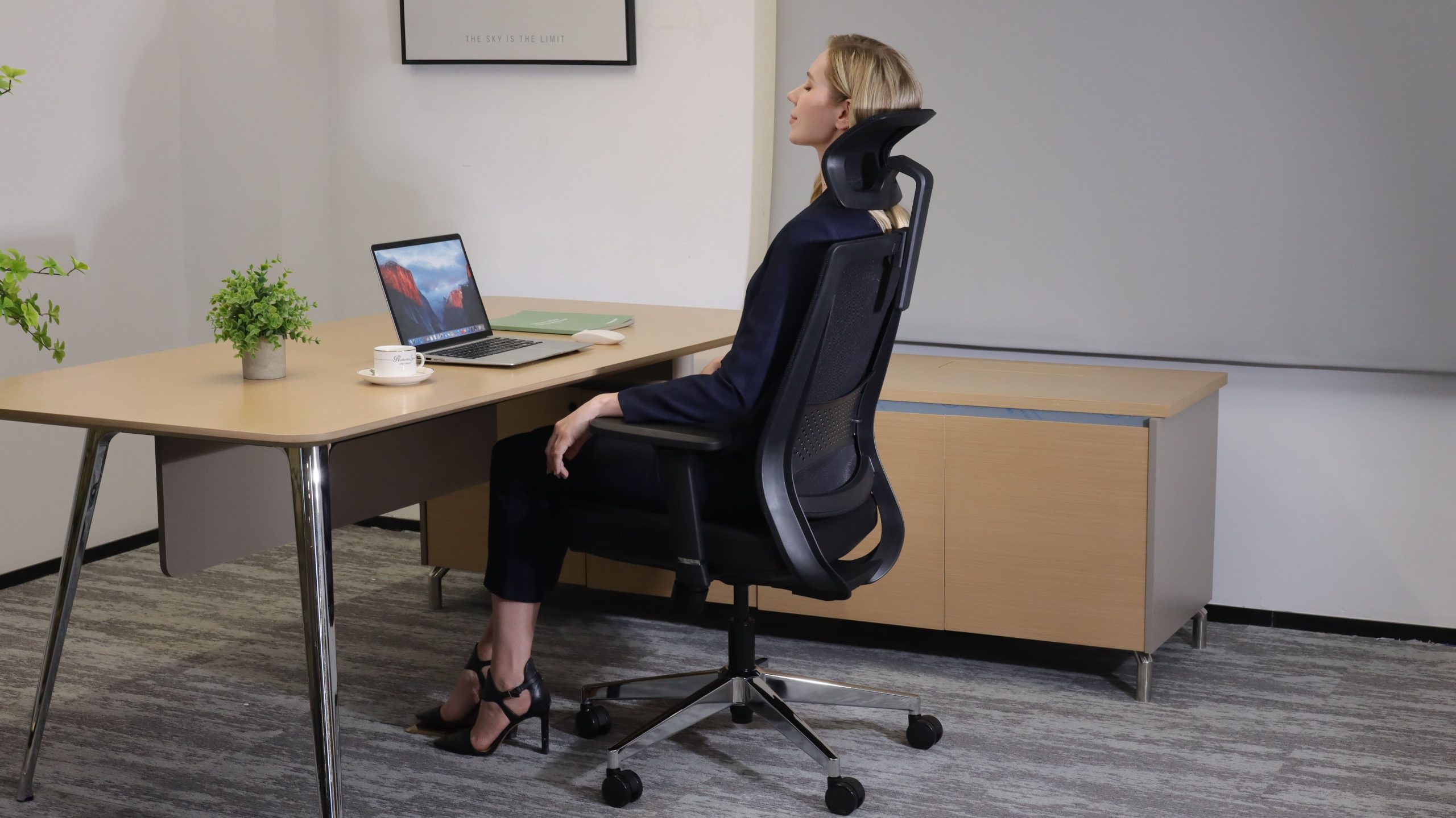 Ergonomic office chair designed for all-day sitting comfort, showing adjustable features that support posture and long work hours.