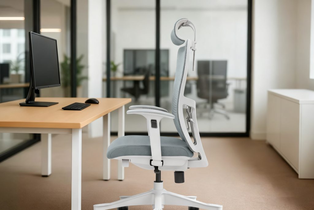 Where Should Lumbar Support Be for Proper Posture and Spine Health shown on an ergonomic office chair backrest