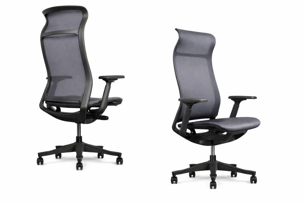 Ergonomic mesh office chair with high back, adjustable armrests and wheeled base