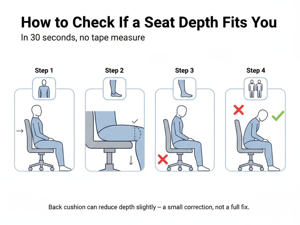 Seat Depth fit check steps infographic