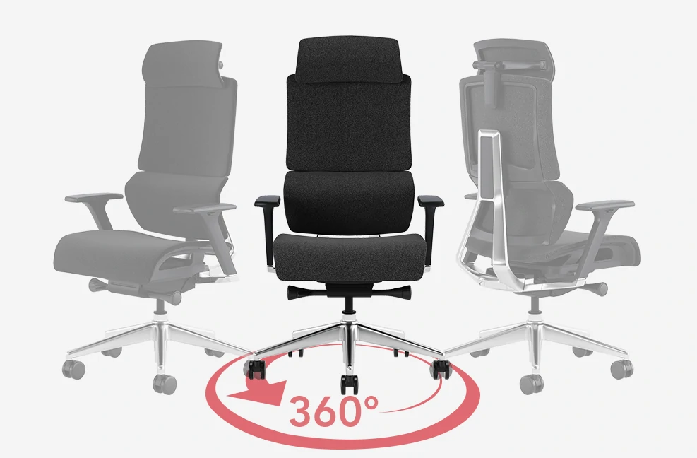 360-degree swivel office chair with adjustable armrests and lumbar support