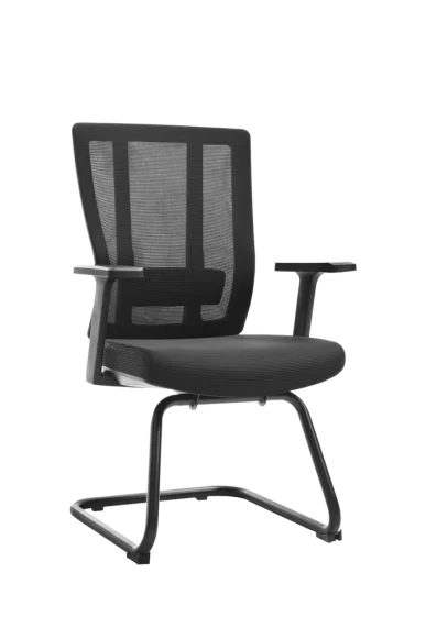 black office chair with mesh back and armrests